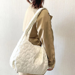 Quilted Women Tote Handbag Square Cotton Large Capacity Bag