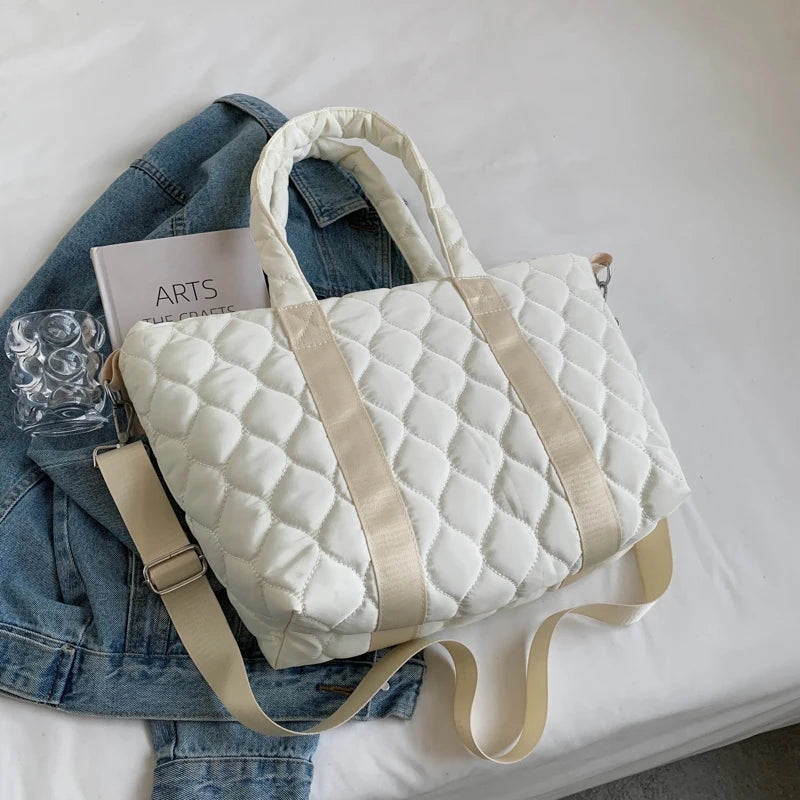 Quilted Women Bag Nylon Large Tote for Ladies Big Shoulder Side Bags