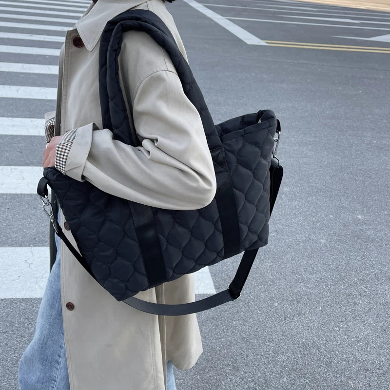 Quilted Women Bag Nylon Large Tote for Ladies Big Shoulder Side Bags