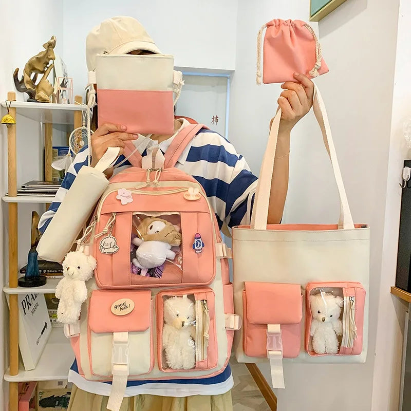 4-Piece Teenagers School Backpack Set Large Capacity Boys Girls Shoulder Bag