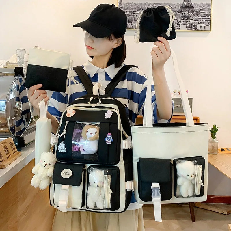 4-Piece Teenagers School Backpack Set Large Capacity Boys Girls Shoulder Bag