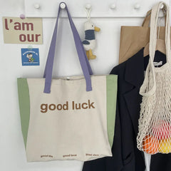 Canvas Women's Shoulder Bags Large Capacity Letter Print Casual Tote Bag