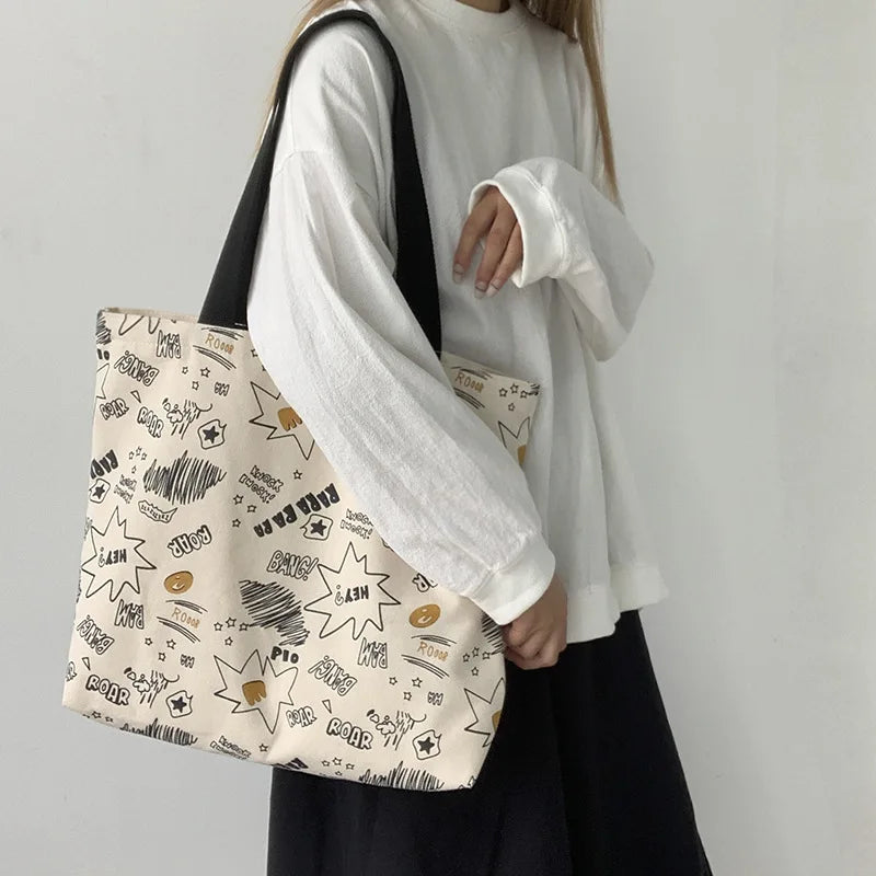 Large Capacity Canvas Women's Shoulder Bag Japanese Students Tote Bag