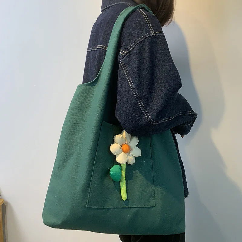Women's Shoulder Bag Fresh Flowers Art Red Canvas Shopping Bag