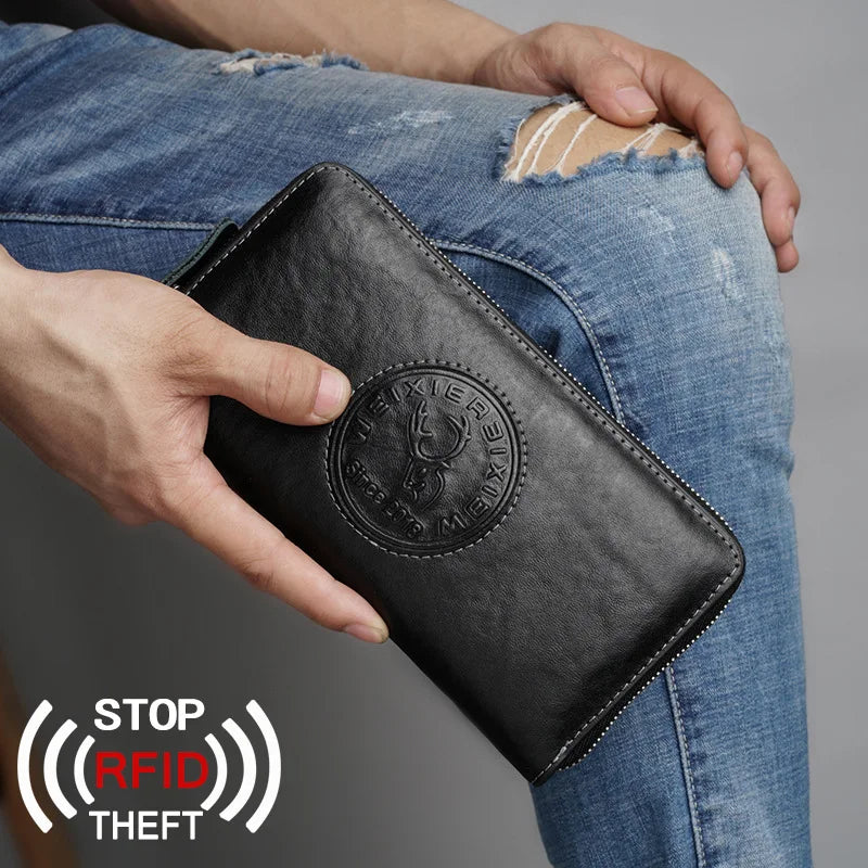 RFID Anti-theft Leather Wallet Men's Bag Vintage HandBag Clutch Carteras