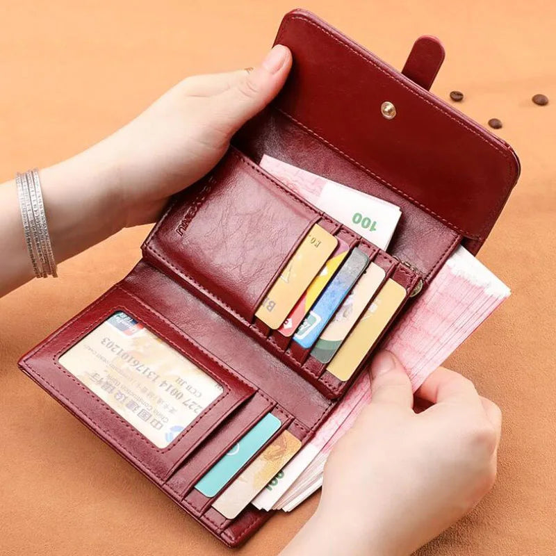 RFID Blocking Leather Women Wallet Medium Ladies Wallets and Purses