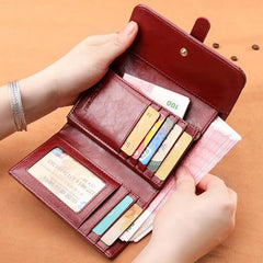 RFID Blocking Leather Women Wallet Medium Ladies Wallets and Purses