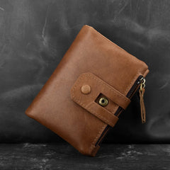 RFID Leather Short Purse 2 Folds Double Zipper Short Wallet
