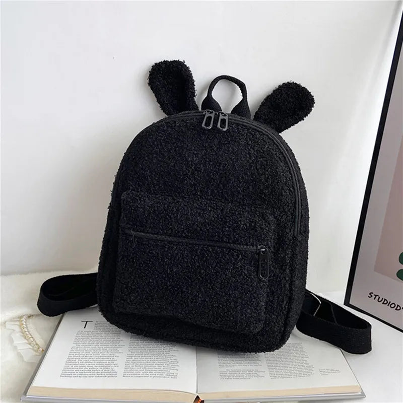 Bunny Ears Zipper-Open Plush Shoulder Bag for Girls