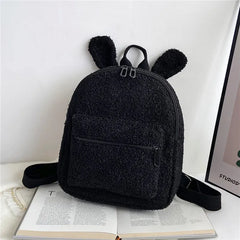 Bunny Ears Zipper-Open Plush Shoulder Bag for Girls