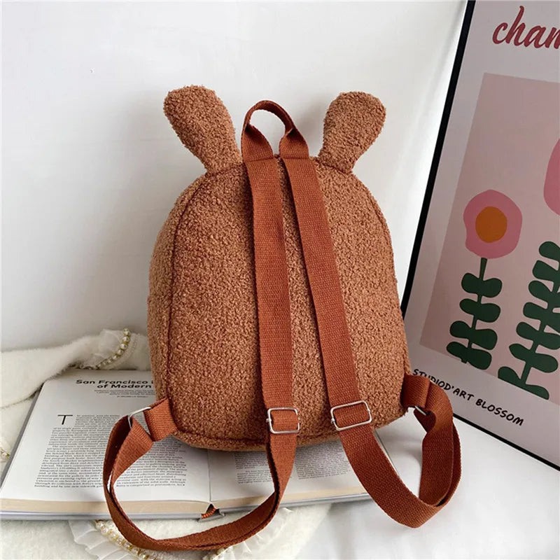 Bunny Ears Zipper-Open Plush Shoulder Bag for Girls