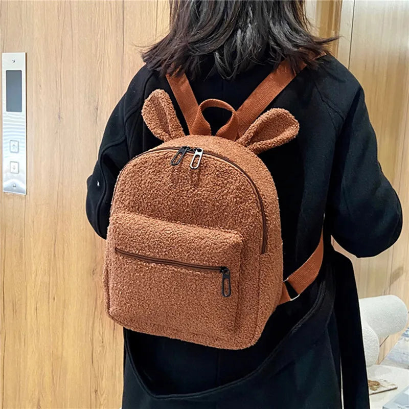 Bunny Ears Zipper-Open Plush Shoulder Bag for Girls