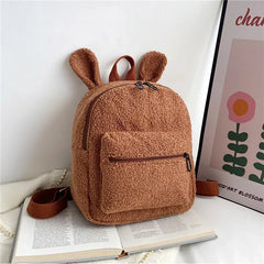 Bunny Ears Zipper-Open Plush Shoulder Bag for Girls
