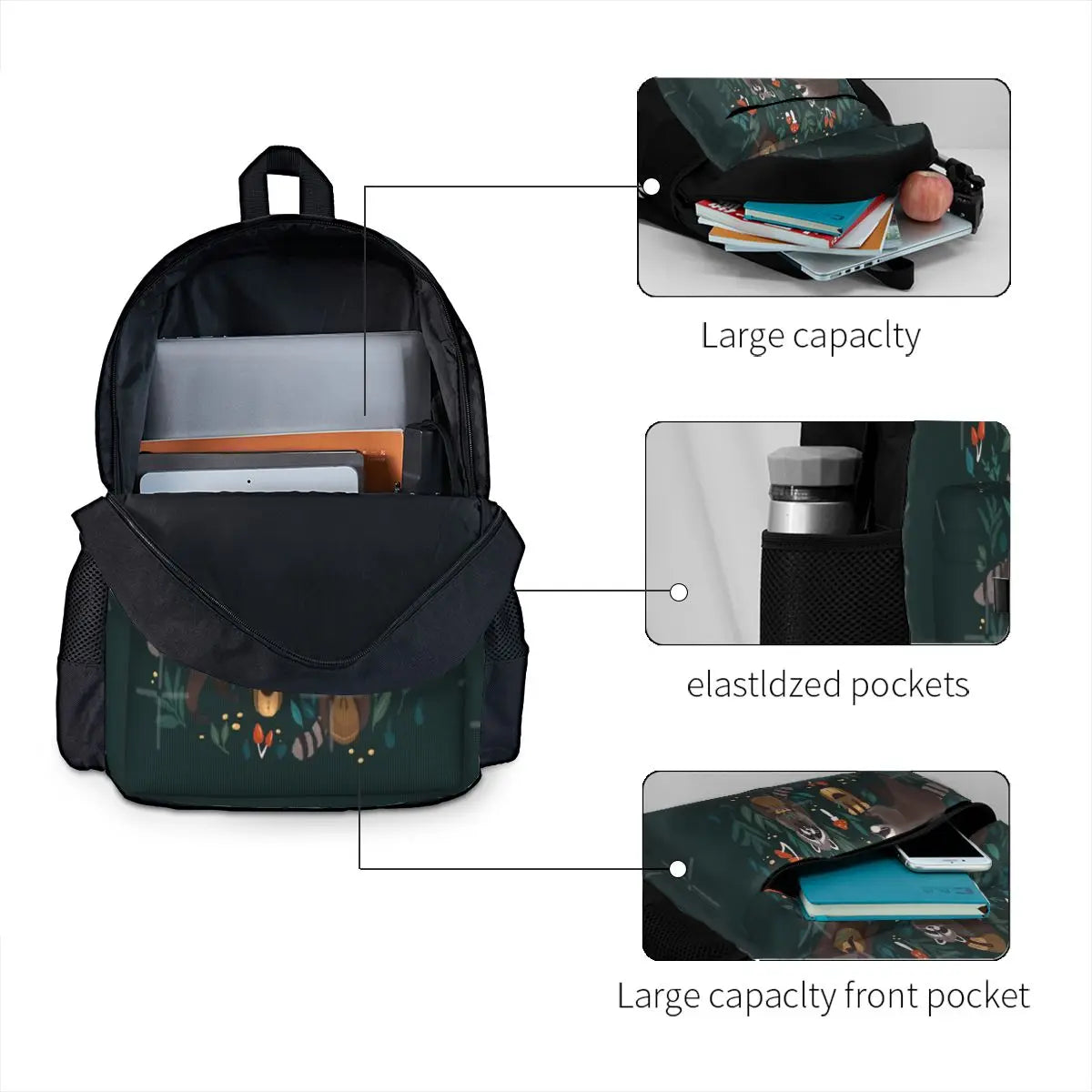 Raccoons Green Backpacks Men's Women's Bags
