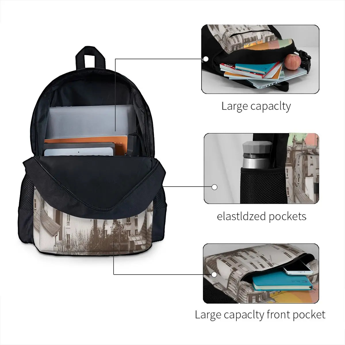 Rainbow Sky Paris Backpack Men Women Travel Kids