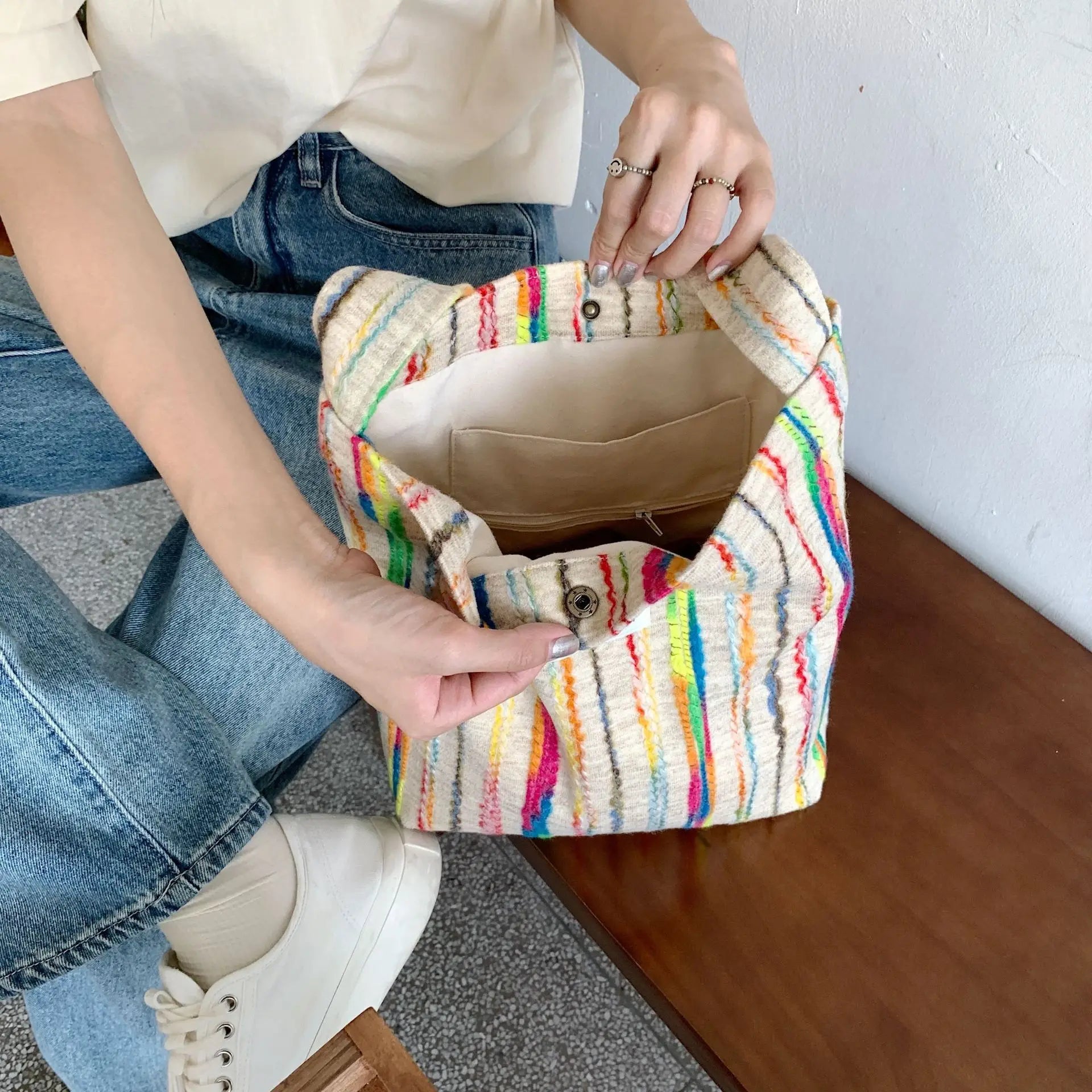 Colorful Rainbow Stripe Shoulder Bag for Women