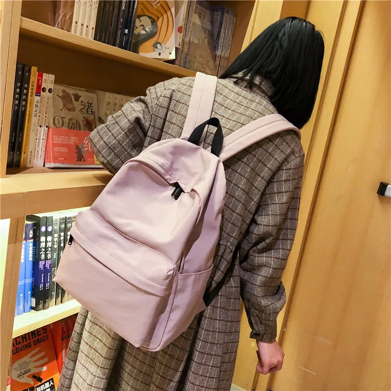 Preppy Style Nylon Backpack Yellow School Bags For Teenagers