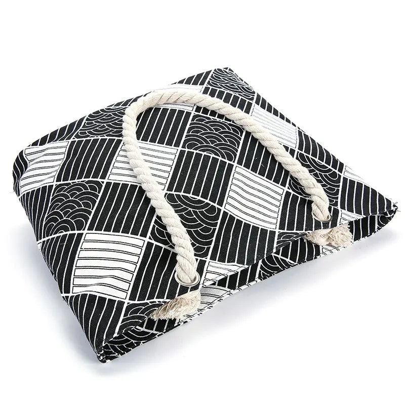 Plaid Beach Tote Canvas Shopping Bag Casual Shoulder Handbag B790