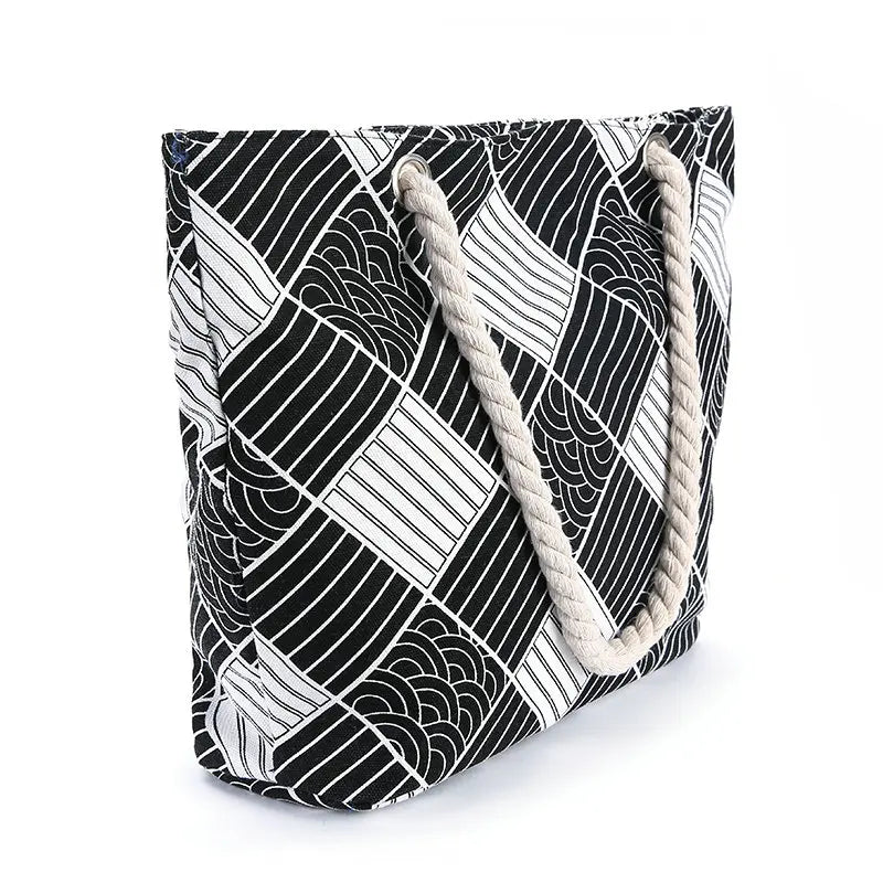 Plaid Beach Tote Canvas Shopping Bag Casual Shoulder Handbag B790