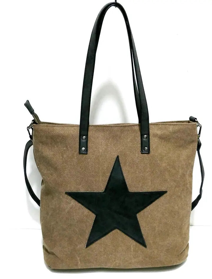 Big Star Printed Canvas Tote Handbag - High Women's Vintage Travel Shoulder Bag