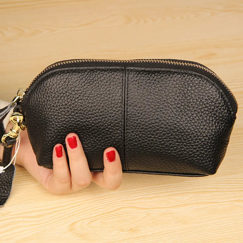 Real Cow Leather Clutch Bag Double Zipper Handbags Brands Ladies Evening Party