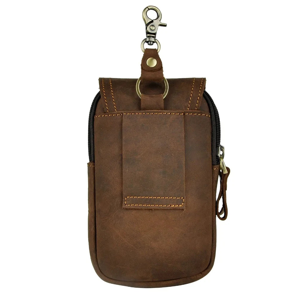 Men's Real Leather Waist Bag Hook Belt Pack Cigarette Phone Pouch