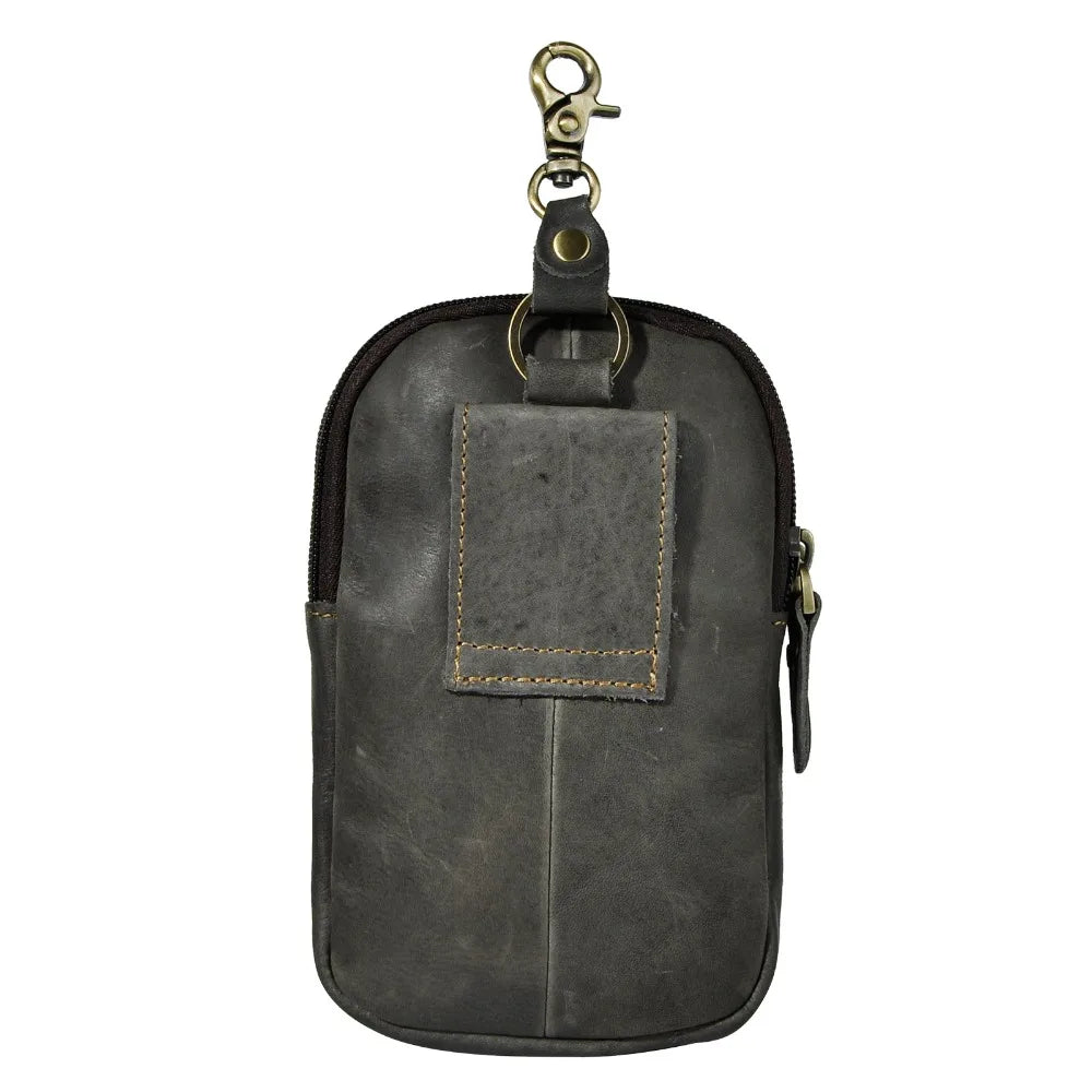Men Casual Waist Bag Cowhide Hook Belt Pack Cigarette Phone Pouch