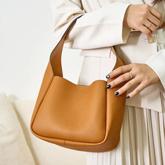 Real Leather Women's Shoulder Bag Handbag First Layer Cowhide Bucket Cabbage Bas