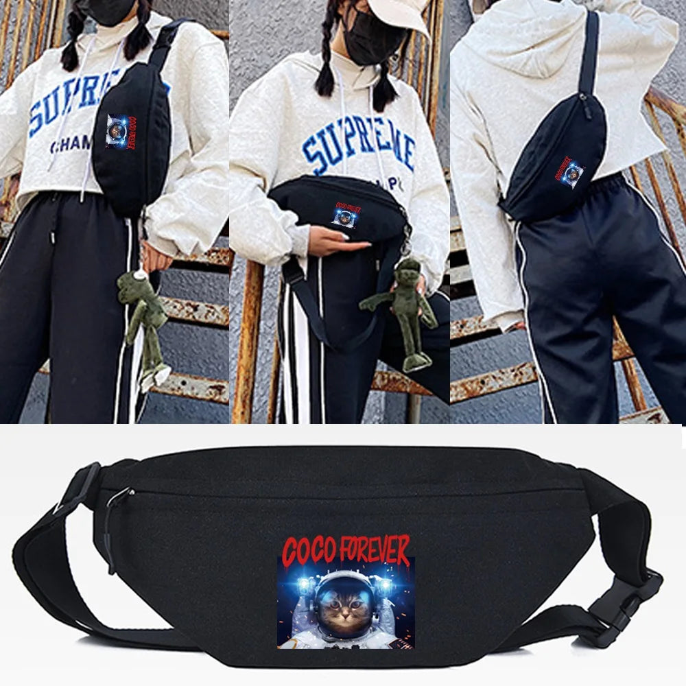 Red Astronaut Print Waist Bag Purse Large Phone Belt Bag Pouch