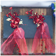 Red Flowers Hair Clip & Earring Set for Bridal Wedding