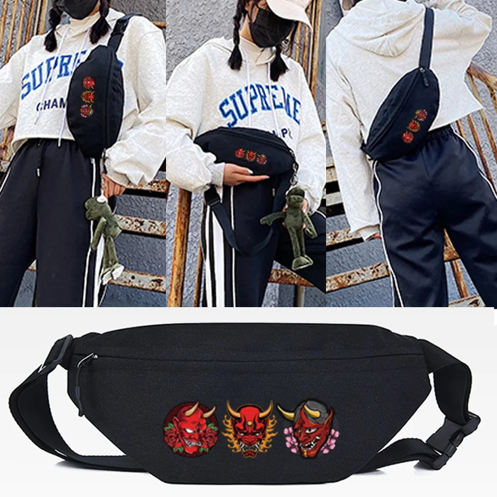 Green Monster Print Waist Bag Casual Canvas Crossbody Shoulder Bag