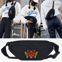 Green Monster Print Waist Bag Casual Canvas Crossbody Shoulder Bag