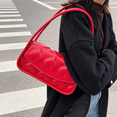Red Heart Texture Shoulder Bag Ladies Tote Purse Handbag Top Handle Underarm Bag