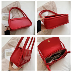Red Heart Texture Shoulder Bag Ladies Tote Purse Handbag Top Handle Underarm Bag