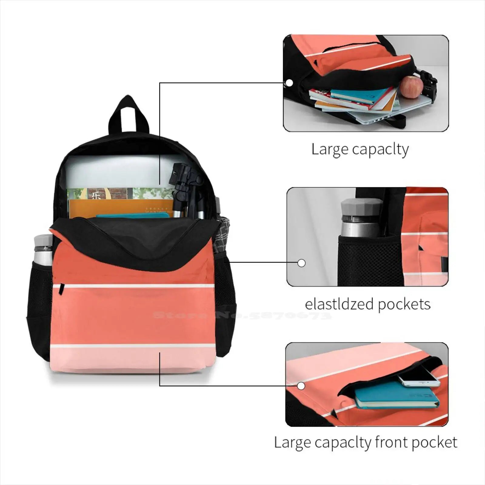 Red Linen Pattern Laptop Travel School Bag Women Men Teens