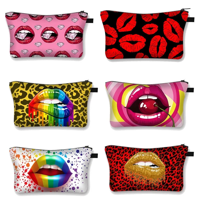 Red Lip 3D Printing Makeup Bags Multicolor Pattern Girls Cosmetics Pouchs