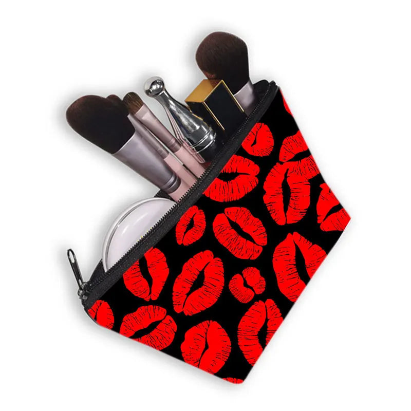 Red Lip 3D Printing Makeup Bags Multicolor Pattern Girls Cosmetics Pouchs