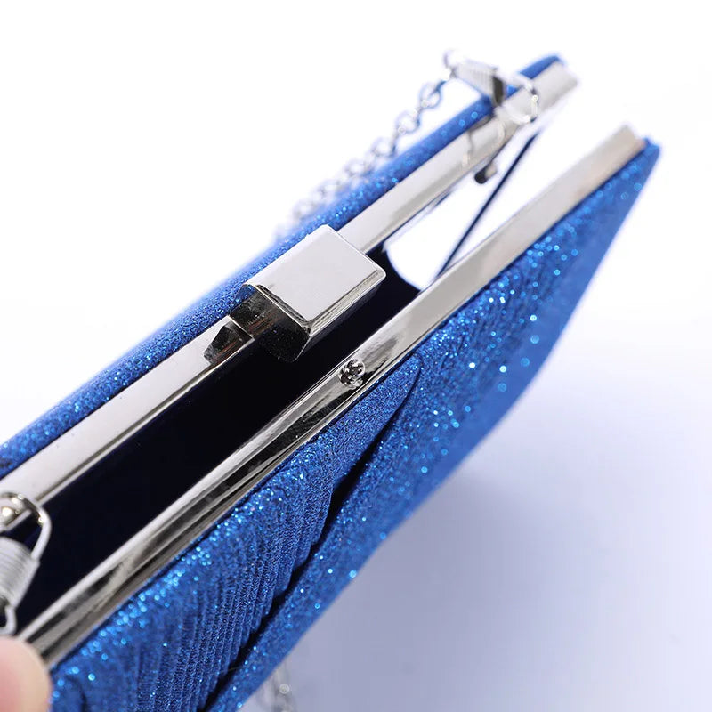 Red Sequined Glitter Envelope Clutch Bag Chain Shoulder Evening Party Handbag