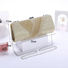 Red Sequined Glitter Envelope Clutch Bag Chain Shoulder Evening Party Handbag