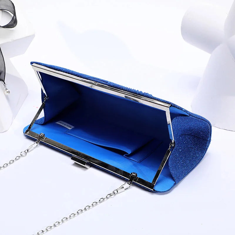 Red Sequined Glitter Envelope Clutch Bag Chain Shoulder Evening Party Handbag