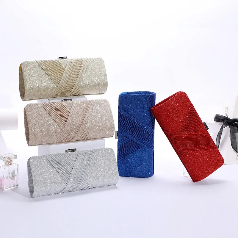 Red Sequined Glitter Envelope Clutch Bag Chain Shoulder Evening Party Handbag