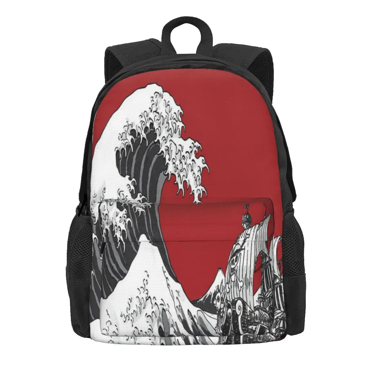 Red Great Wave Backpack Men Women Summer Backpack