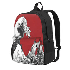 Red Great Wave Backpack Men Women Summer Backpack