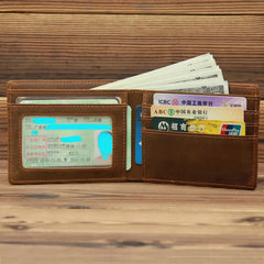 Genuine Leather Men Bifold Wallet Crazy Horse
