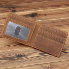Genuine Leather Men Bifold Wallet Crazy Horse