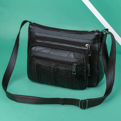 Retro Mother's Shoulder Handbags Casual PU Leather Braided Women's Messenger Bag