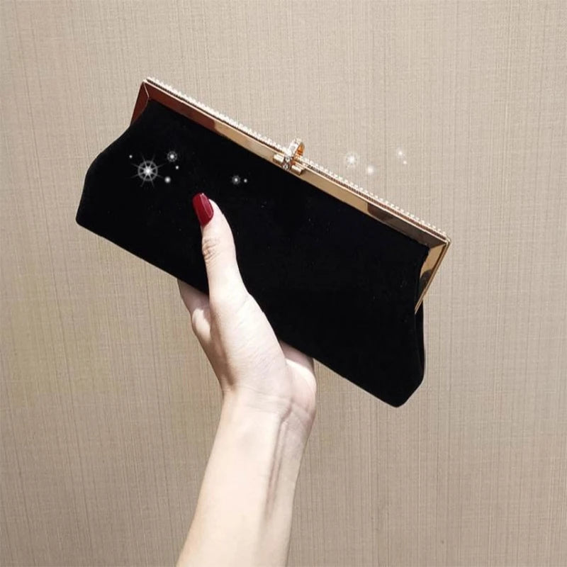 Velvet Evening Clutch Bag Rhinestone Handbag Purse with Chain
