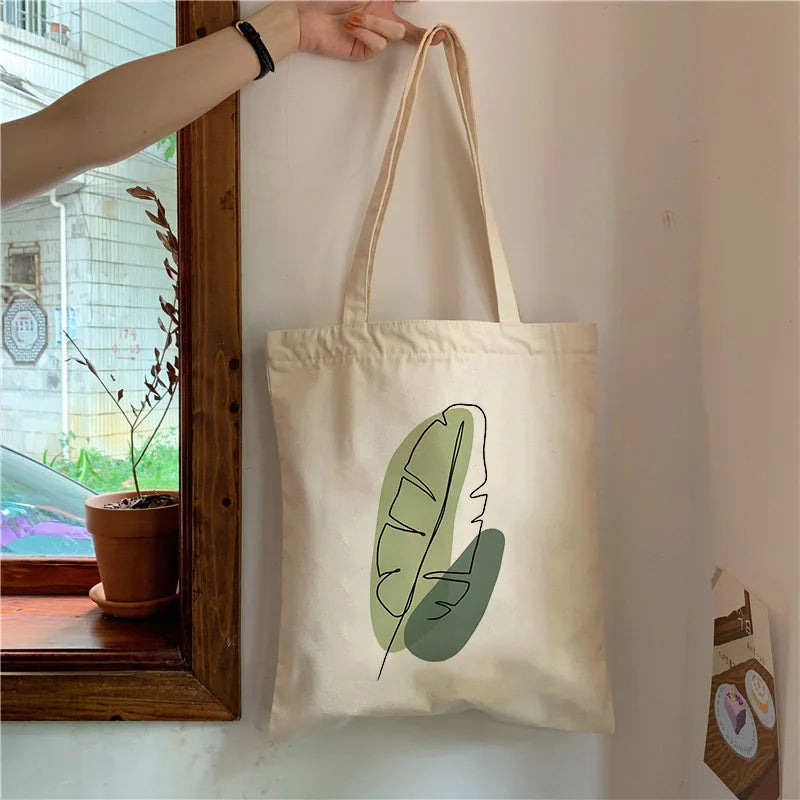 Boho Plants Canvas Tote Bag Harajuku Shoulder Bag