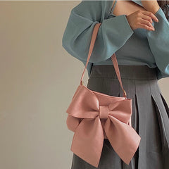 Retro Bowknot Women's Underarm Bag Small Tote Shoulder Bags Pink Handbags