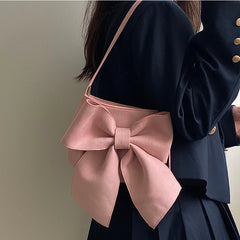 Retro Bowknot Women's Underarm Bag Small Tote Shoulder Bags Pink Handbags
